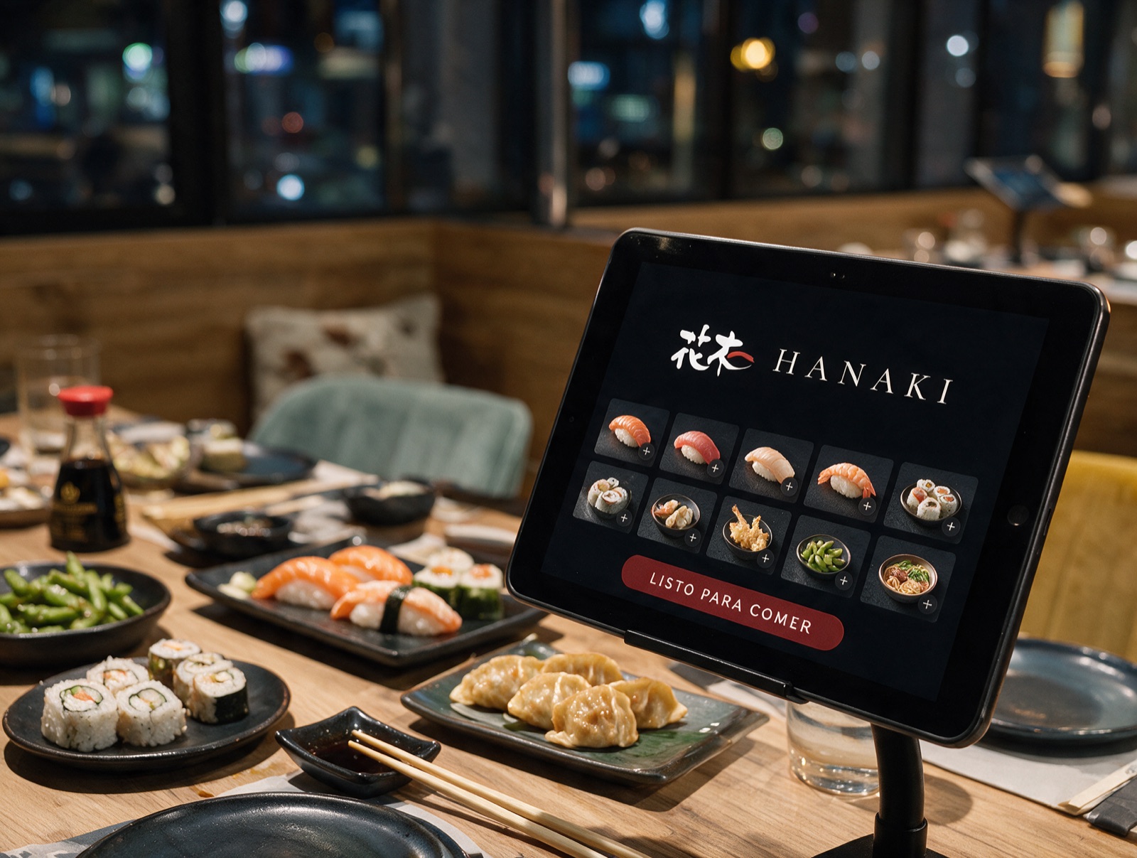 Tablet de pedidos Hanaki en la mesa