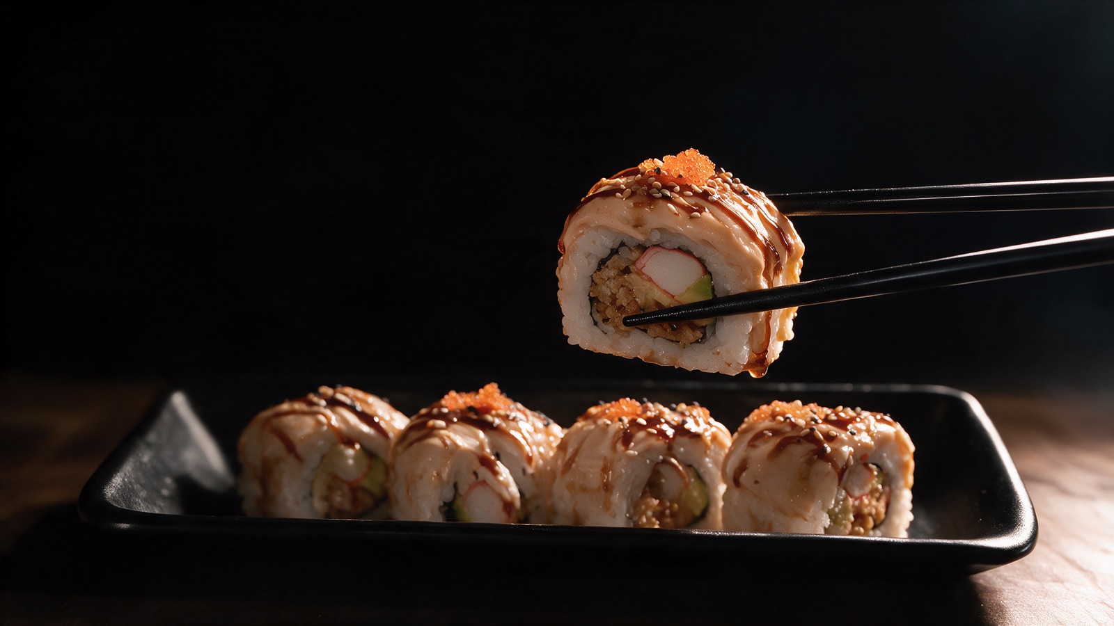 Roll de sushi con palillos